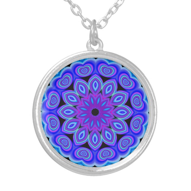 colorful abstract kaleidoscope silver plated necklace (Front)