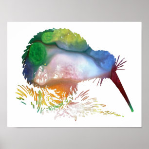Colorful abstract  Kiwi silhouette Poster