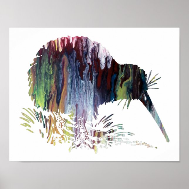 Colorful abstract  Kiwi silhouette Poster (Front)