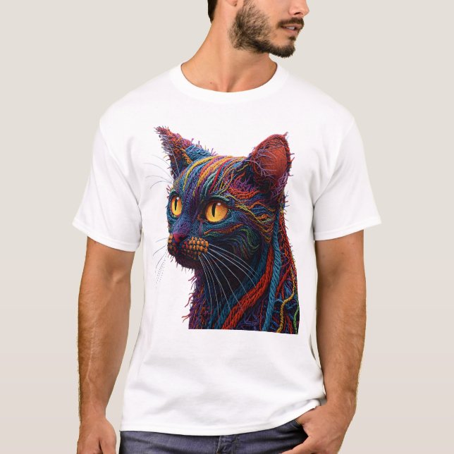 Colorful Abstract Knitted Texture Cat Tee (Front)