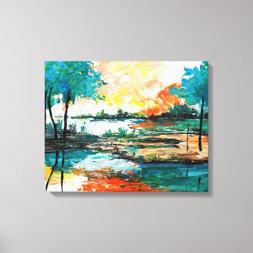 Colorful Abstract Landscape Stretched Canvas Print