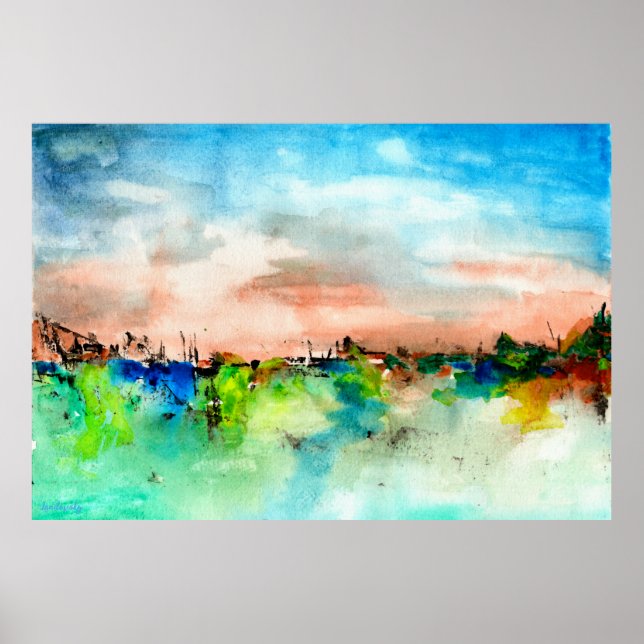 Colorful Abstract Landscape Watercolor Poster (Front)