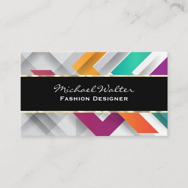 Colorful Abstract Layers | Gold Trim Business Card (Front)