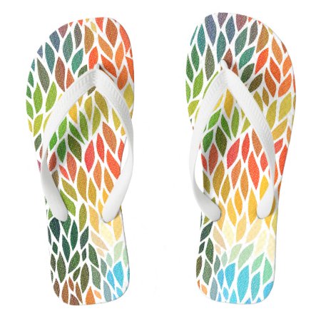 Colorful Abstract Leafs Pattern Flip Flops