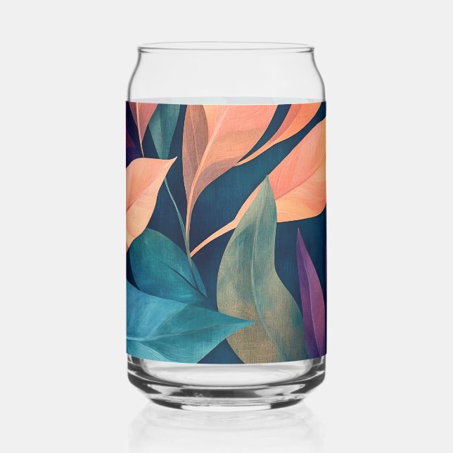 Colorful Abstract Leaves Can Glass (Left)
