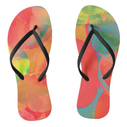 Colorful Abstract Leaves Flip Flops