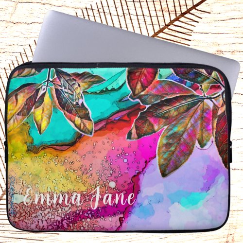 Colorful Abstract Leaves Ink Nature Art Laptop Sleeve