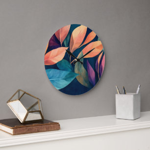 Colorful Abstract Leaves Large Clock