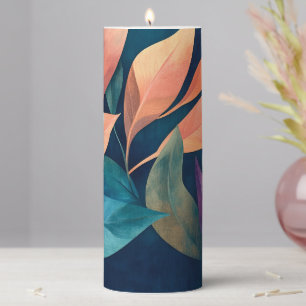 Colorful Abstract Leaves Pillar Candle