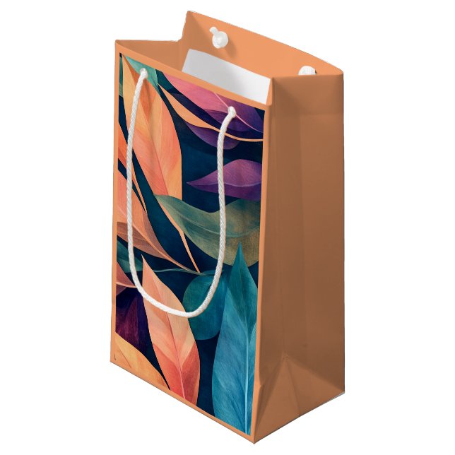 Colorful Abstract Leaves Small Gift Bag (Front Angled)