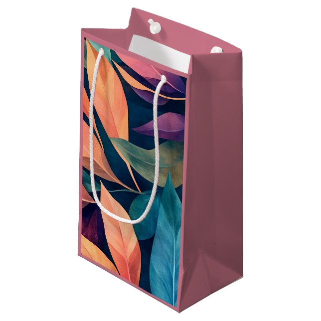 Colorful Abstract Leaves Small Gift Bag (Front Angled)