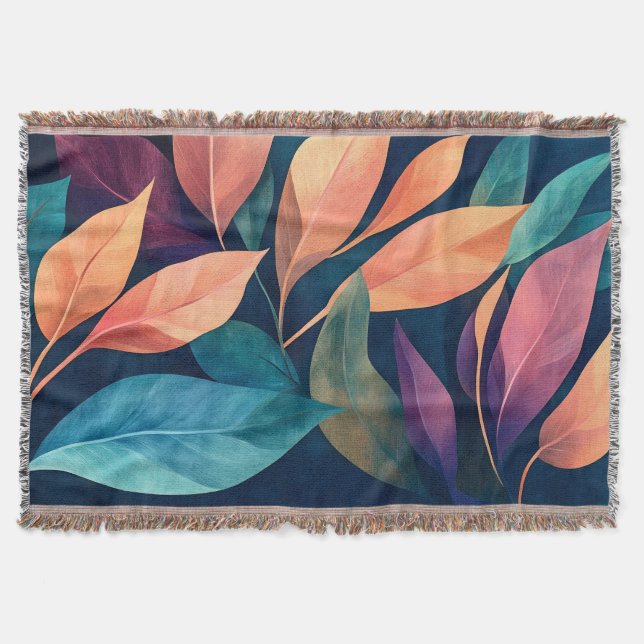 Colorful Abstract Leaves Throw Blanket (Front)