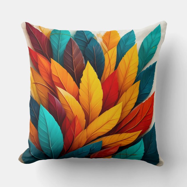 Colorful Abstract Leaves Throw Pillow (Front)