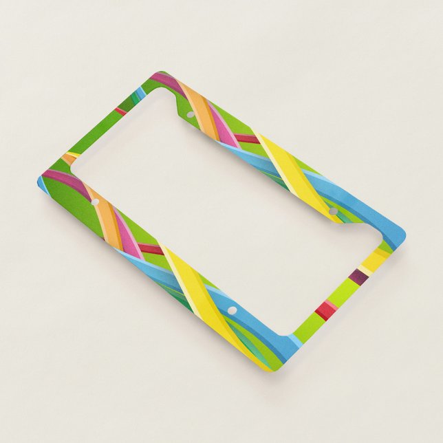 Colorful Abstract License Plate Frame (A license plate frame features a vibrant and playful design.)