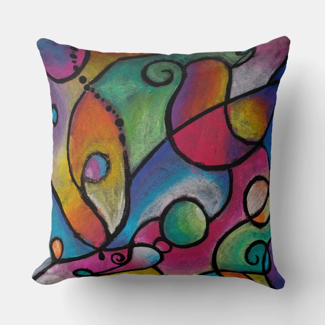 Colorful abstract lines and shapes throw pillow (Front)