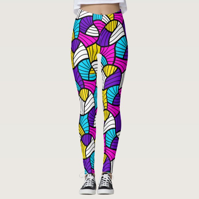 Colorful Abstract Lines Seamless Pattern Leggings (Front)