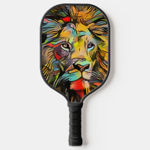 Colorful Abstract Lion Challenging Hard Pickleball Paddle