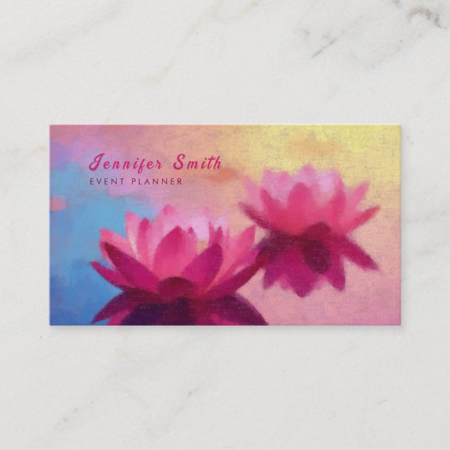 Colorful Abstract Lotus Flowers Business Card (Front)