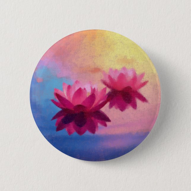 Colorful Abstract Lotus Flowers Button (Front)