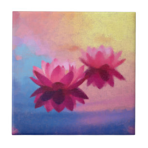 Colorful Abstract Lotus Flowers Ceramic Tile