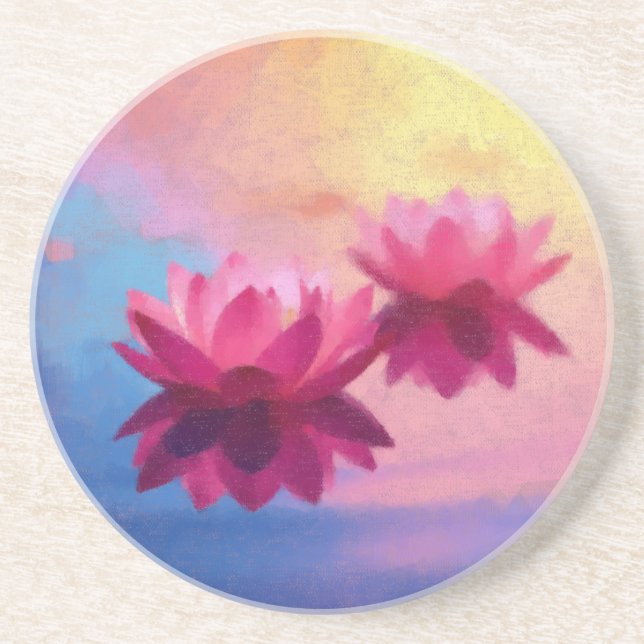 Colorful Abstract Lotus Flowers Coaster (Front)