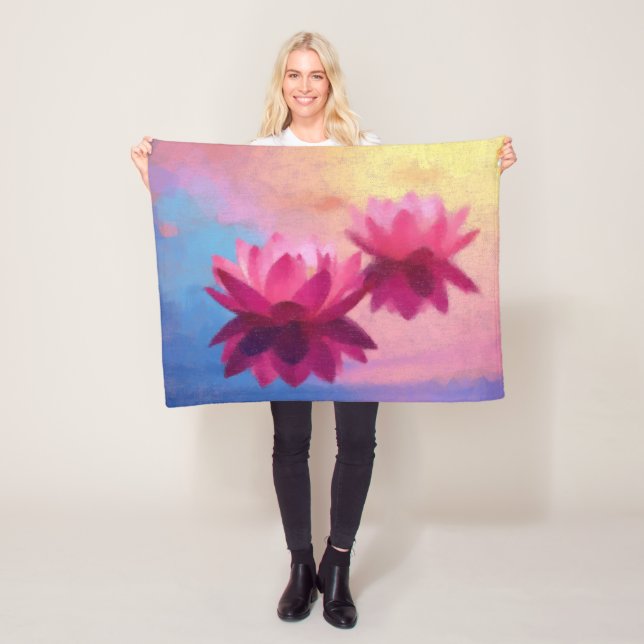 Colorful Abstract Lotus Flowers Fleece Blanket (In Situ)