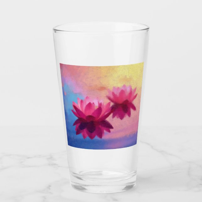 Colorful Abstract Lotus Flowers Glass (Front)