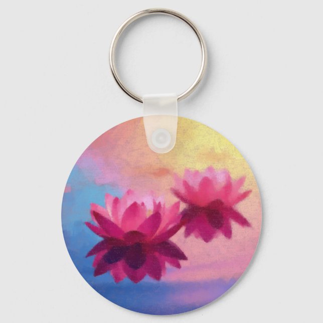 Colorful Abstract Lotus Flowers Keychain (Front)
