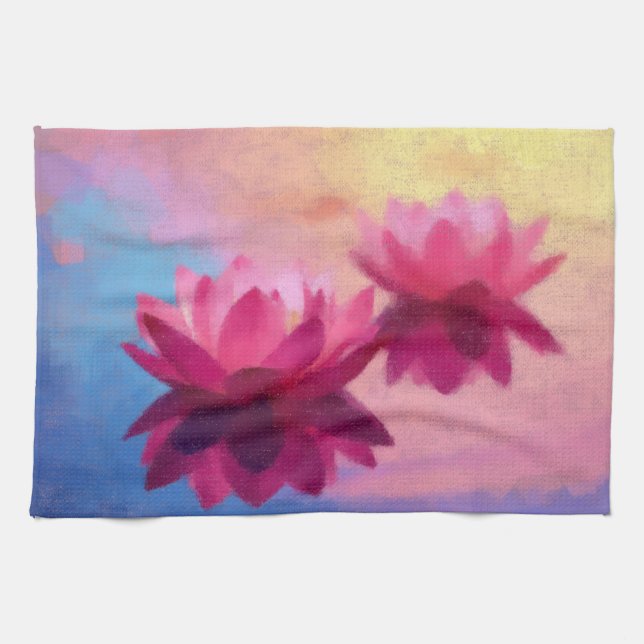 Colorful Abstract Lotus Flowers Kitchen Towel (Horizontal)