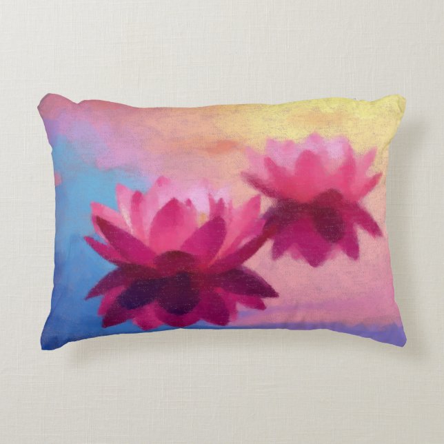 Colorful Abstract Lotus Flowers Modern Accent Pillow (Front)