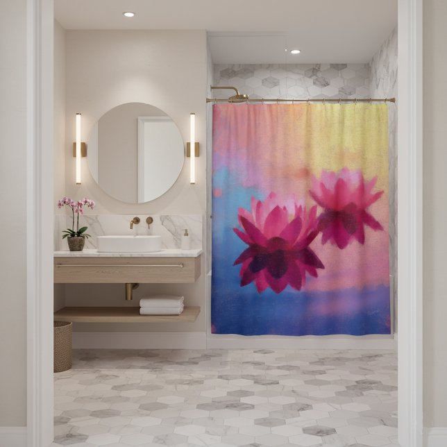 Colorful Abstract Lotus Flowers Shower Curtain (Creator Uploaded)