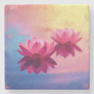 Colorful Abstract Lotus Flowers Stone Coaster