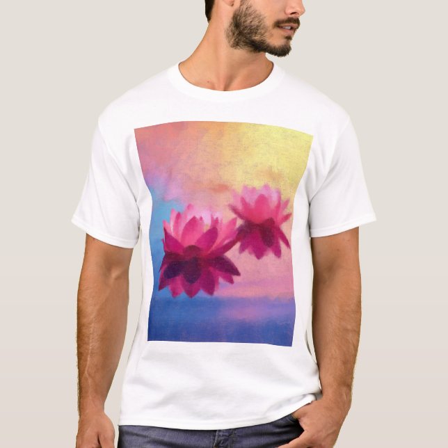 Colorful Abstract Lotus Flowers T-Shirt (Front)