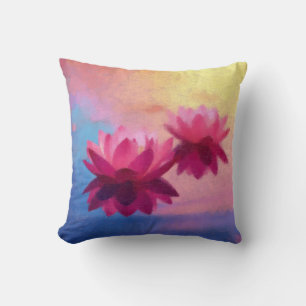 Colorful Abstract Lotus Flowers Throw Pillow