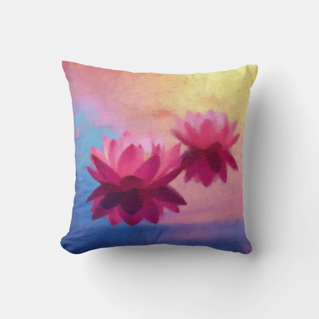 Colorful Abstract Lotus Flowers Throw Pillow (Front)
