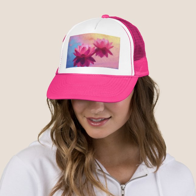 Colorful Abstract Lotus Flowers Trucker Hat (In Situ)
