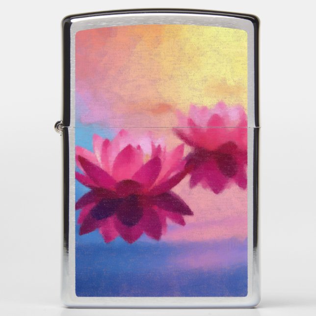 Colorful Abstract Lotus Flowers Zippo Lighter (Front)