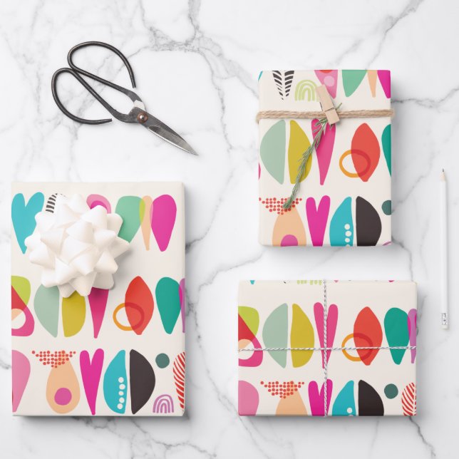 Colorful Abstract Love Shapes  Wrapping Paper Sheets (Front)
