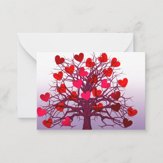 Colorful Abstract Love Tree With Hearts Note Card (Front)