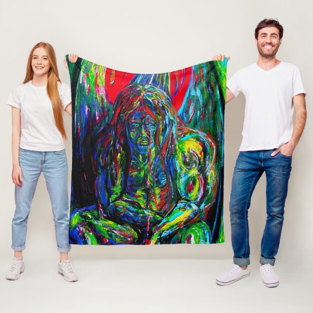 Colorful Abstract Man Oil Painting Art  Fleece Blanket (In Situ)
