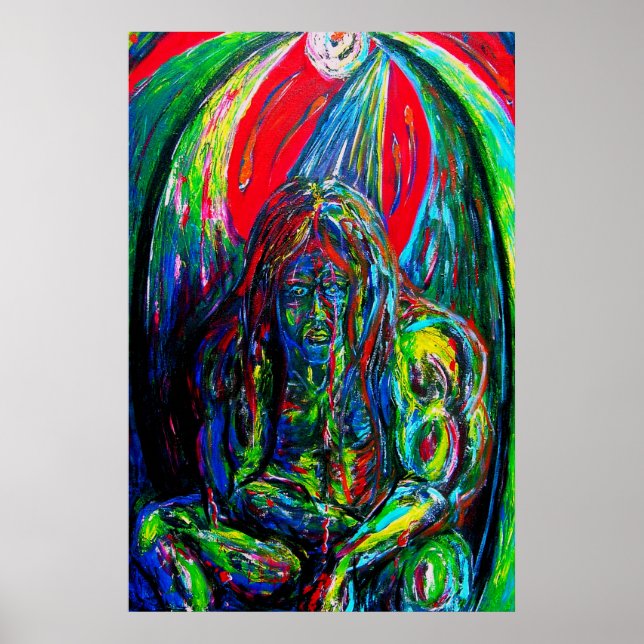 Colorful Abstract Man Oil Painting Art  Poster (Front)