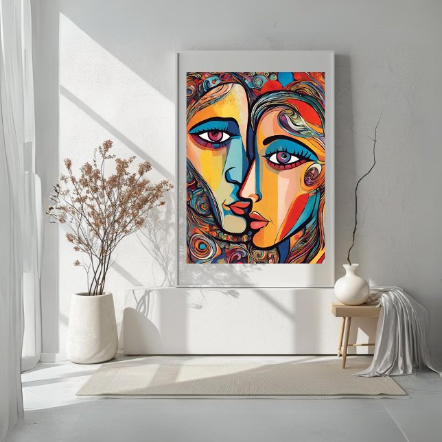 Colorful Abstract Man Woman Cool Face Poster   (Colorful Abstract Man Woman Cool Face Poster)