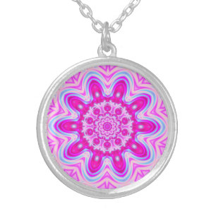 colorful abstract mandala silver plated necklace