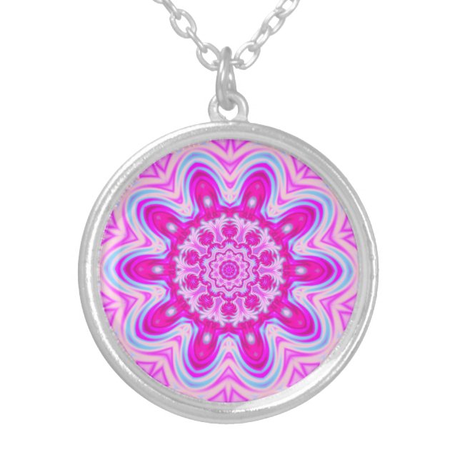 colorful    abstract    mandala silver plated necklace (Front)
