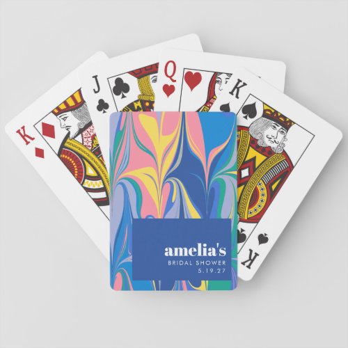 Colorful Abstract Marble Blue Custom Bridal Shower Poker Cards