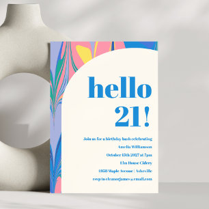 Colorful Abstract Marble Blue Pink Birthday Party Invitation