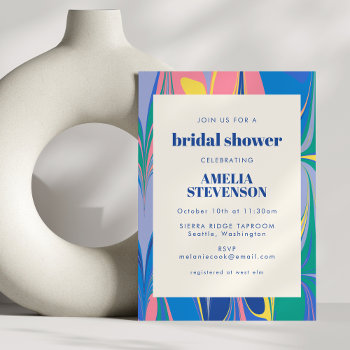 Colorful Abstract Marble Blue Pink Bridal Shower Invitation by JuneJournal at Zazzle