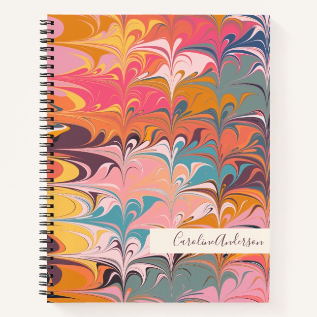 Colorful Abstract Marble Swirls Personalized Notebook (Front)