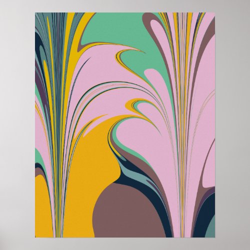 Colorful Abstract Marbled Design in Lilac and Mint Poster