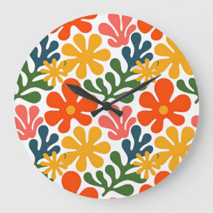Colorful Abstract Matisse Floral Retro Art Large Clock